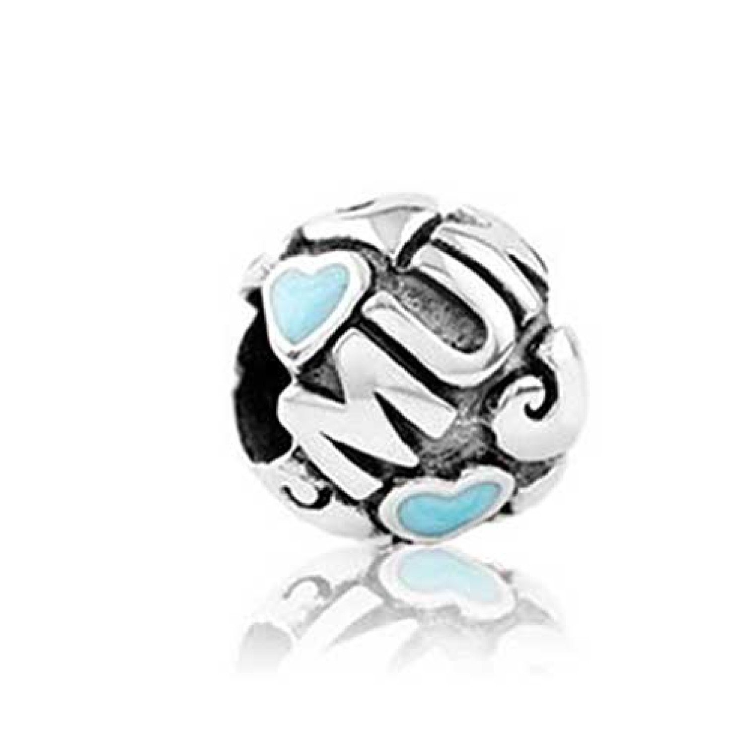 Evolve Charms Kiwi Mum Silver - LKE026. This beautiful charm celebrates the unconditional love and support that a mother shares with her precious family. Kiwi Mum” encircles a cluster of Aotearoa’s Hearts and soft blue enamel hearts.  Kiwi mothers c @chri
